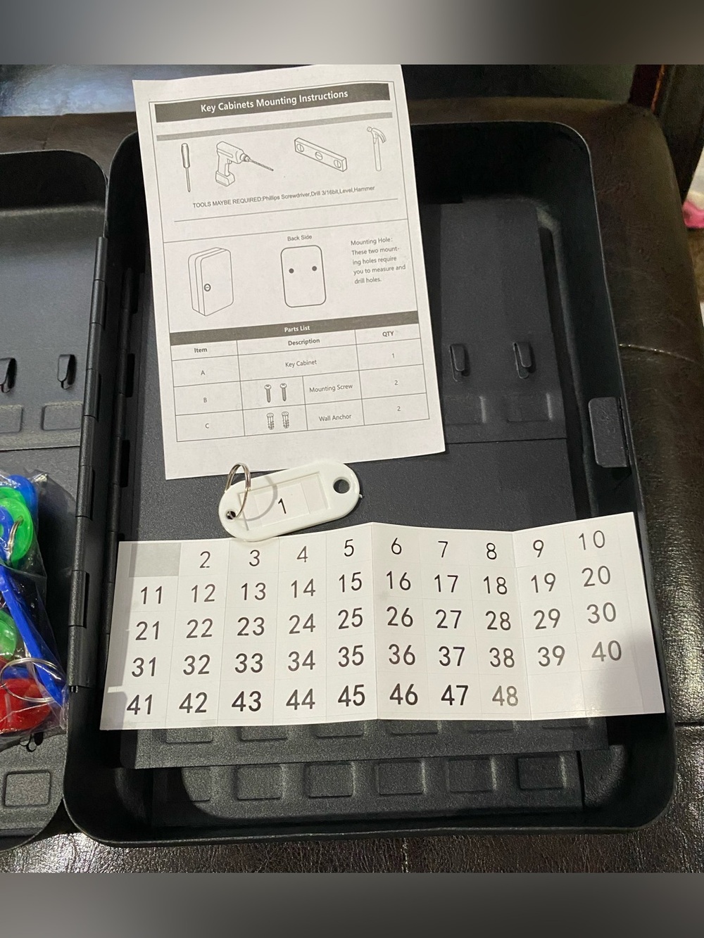 Key Safe Lock Box with Hooks and Number Labels - Black - Picture 5 of 12